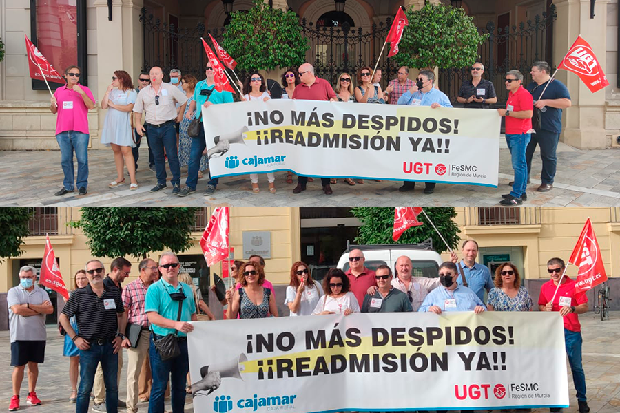 UGT se concentra en Murcia en protesta por despidos en Cajamar